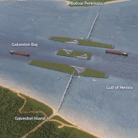Aerial view of the Bolivar Roads Gate System